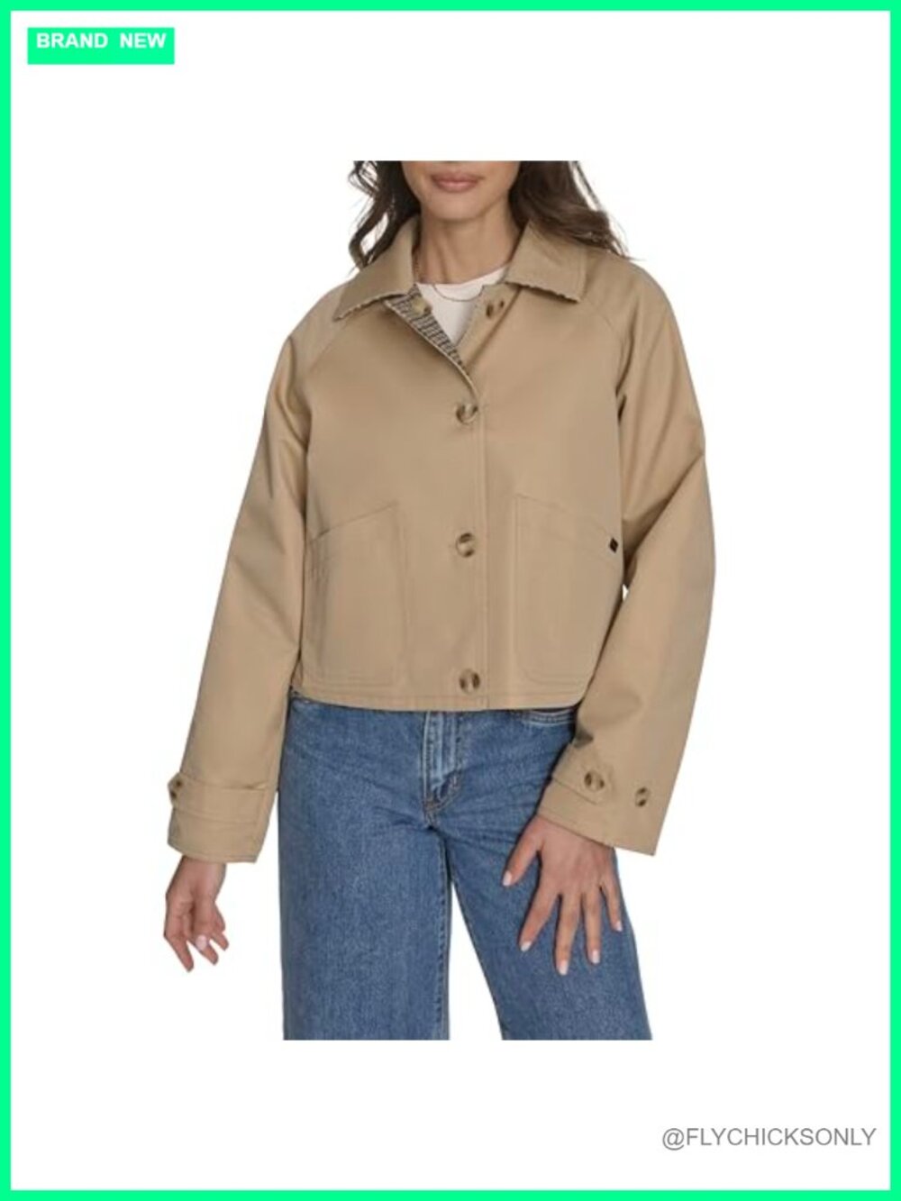 Reversible Trench Jacket Cotton Polyester Cropped Button Front